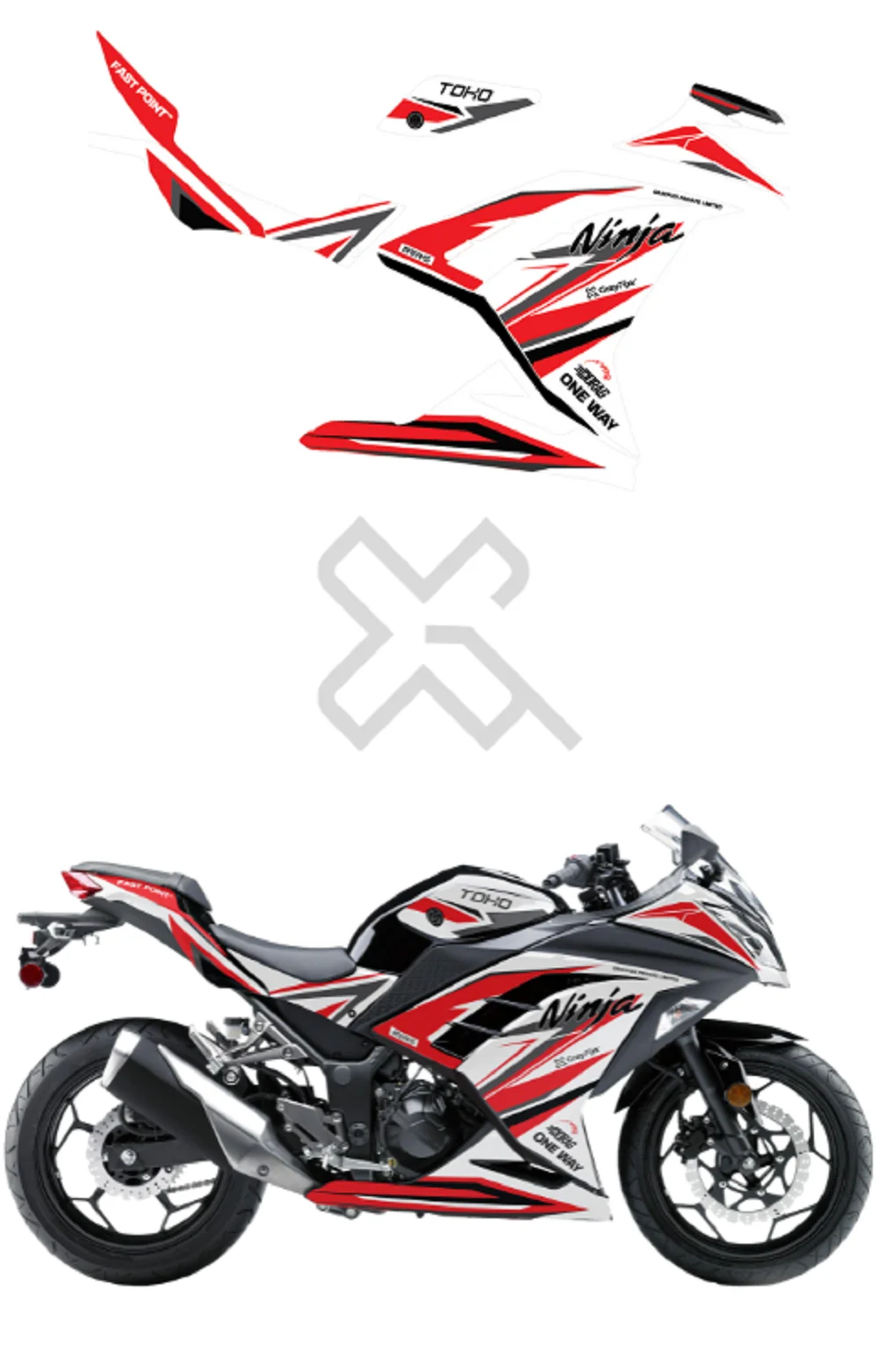  OneWayEdition White Red Full Body Sticker Compatible with Ninja 300 | Made In Premium Matte With FPF(Fade Protection Film), Water Proof, Precut Sticker, Pack Of 1 Compatible with Both Side